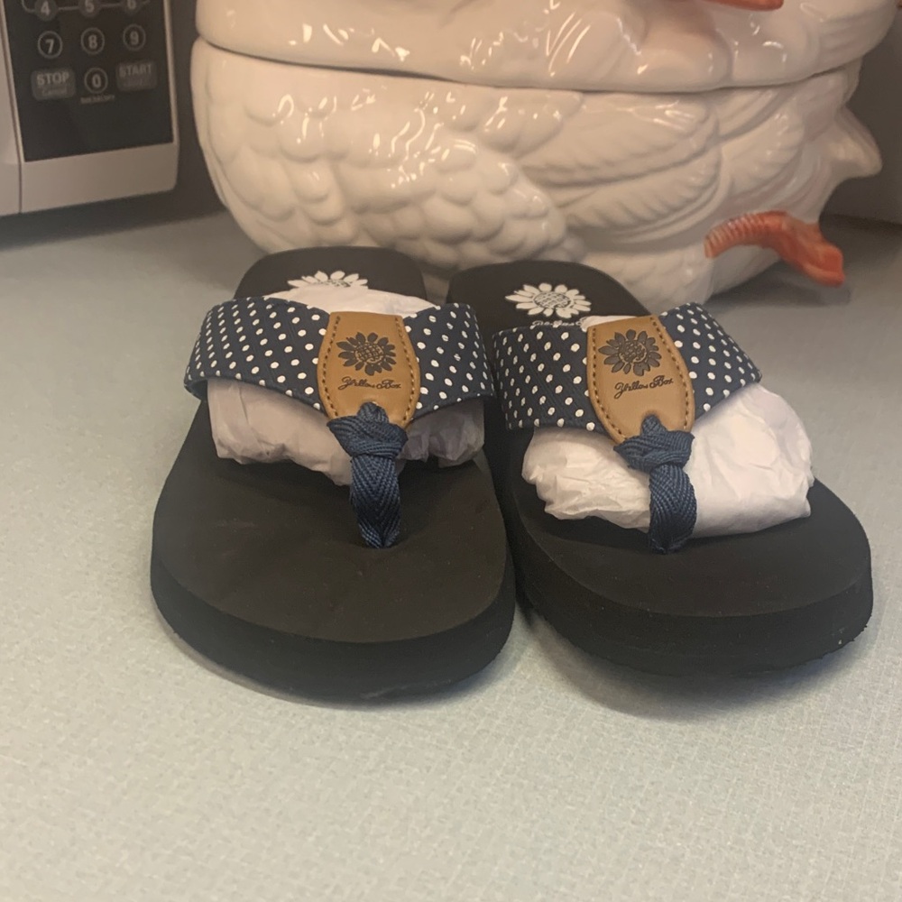 Yellow Box Navy Polka Dot Flip Flops - Picture 5 of 9